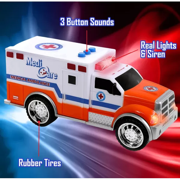 imageLiberty Imports 3in1 True Hero Emergency Rescue Vehicles Kids Toy Cars Playset  Ambulance Fire Truck and Police Car with 3Button LED Light and Sound Effects