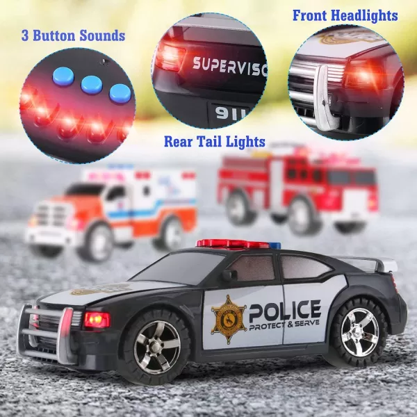 imageLiberty Imports 3in1 True Hero Emergency Rescue Vehicles Kids Toy Cars Playset  Ambulance Fire Truck and Police Car with 3Button LED Light and Sound Effects
