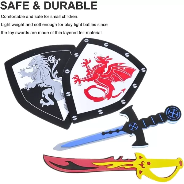 imageLiberty Imports 4 PCS Dual Foam Sword and Shield Combo Playset  Medieval Combat Warrior Weapons Joust Dragon Knights Lightweight Set Costume Role Play Accessories for Kids Boys Girls