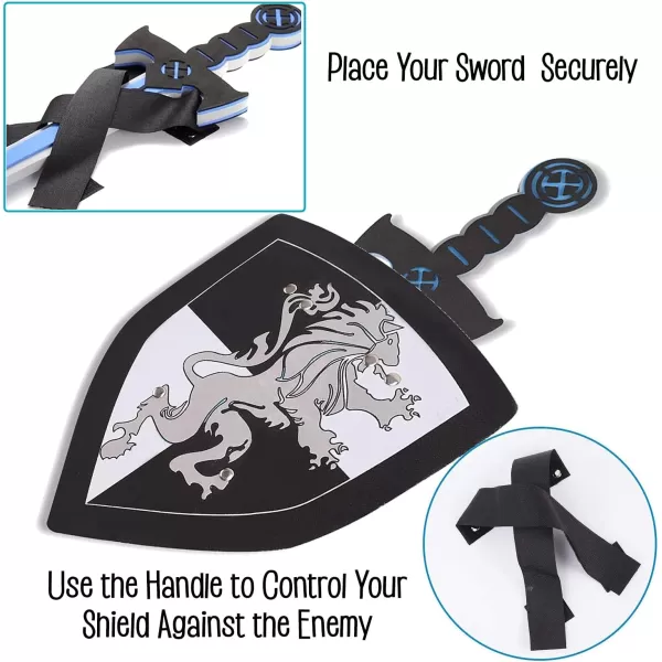 imageLiberty Imports 4 PCS Dual Foam Sword and Shield Combo Playset  Medieval Combat Warrior Weapons Joust Dragon Knights Lightweight Set Costume Role Play Accessories for Kids Boys Girls