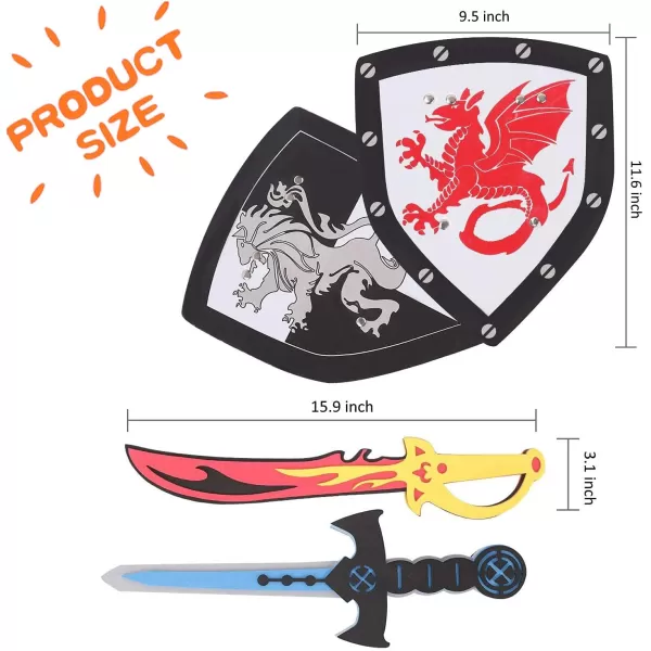 imageLiberty Imports 4 PCS Dual Foam Sword and Shield Combo Playset  Medieval Combat Warrior Weapons Joust Dragon Knights Lightweight Set Costume Role Play Accessories for Kids Boys Girls