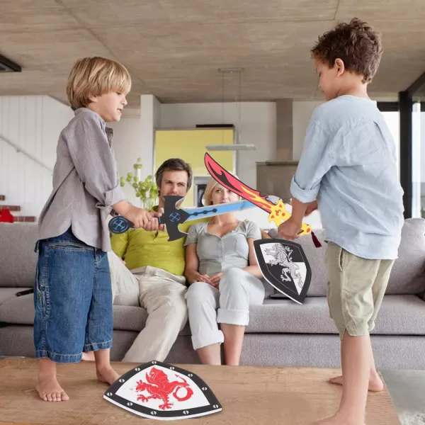 imageLiberty Imports 4 PCS Dual Foam Sword and Shield Combo Playset  Medieval Combat Warrior Weapons Joust Dragon Knights Lightweight Set Costume Role Play Accessories for Kids Boys Girls