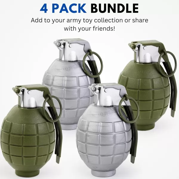 imageLiberty Imports 4 Pack Kids Toy Military Army Pretend Play Plastic Hand Grenades with Realistic Sound Effects