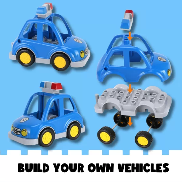 imageLiberty Imports 4Pack City Vehicles Transportation Set Big Building Blocks Compatible with Lego DUPLO  Includes Police Car Fire Truck School Bus Motorcycle Toys for Kids Toddlers