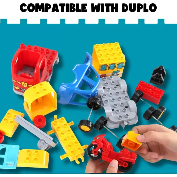 imageLiberty Imports 4Pack City Vehicles Transportation Set Big Building Blocks Compatible with Lego DUPLO  Includes Police Car Fire Truck School Bus Motorcycle Toys for Kids Toddlers