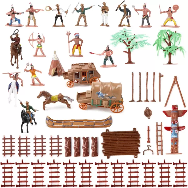 imageLiberty Imports 58 PCS Wild West Cowboys and Indians Plastic Figures Play Set Educational Toys Bucket of Native American Indians Plastic Action Soldiers Figurines and Accessories