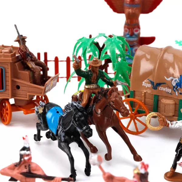 imageLiberty Imports 58 PCS Wild West Cowboys and Indians Plastic Figures Play Set Educational Toys Bucket of Native American Indians Plastic Action Soldiers Figurines and Accessories