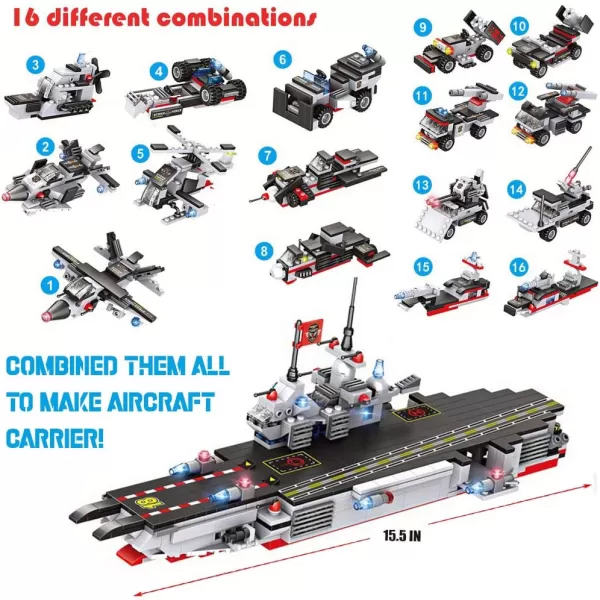 imageLiberty Imports 736 Pieces City Police Station ampamp Car Building Blocks Set with 3 Police Cars Toy Cop Patrol Car Prison Car Construction Toy Building Bricks Kit Gift for Boys Girls 612Aircraft Carrier