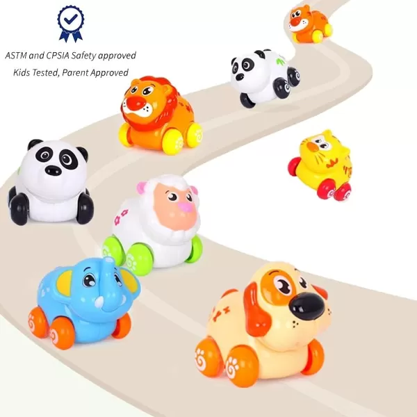 imageLiberty Imports 8 PCS Cartoon Animals Friction Push and Go Toy Cars Play Set for Babies and Toddlers  Cute Mini Play Vehicles Party Favors  Age 18 Months and Up