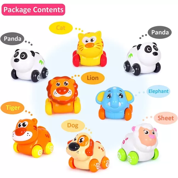 imageLiberty Imports 8 PCS Cartoon Animals Friction Push and Go Toy Cars Play Set for Babies and Toddlers  Cute Mini Play Vehicles Party Favors  Age 18 Months and Up
