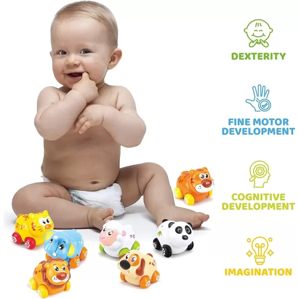 imageLiberty Imports 8 PCS Cartoon Animals Friction Push and Go Toy Cars Play Set for Babies and Toddlers  Cute Mini Play Vehicles Party Favors  Age 18 Months and Up