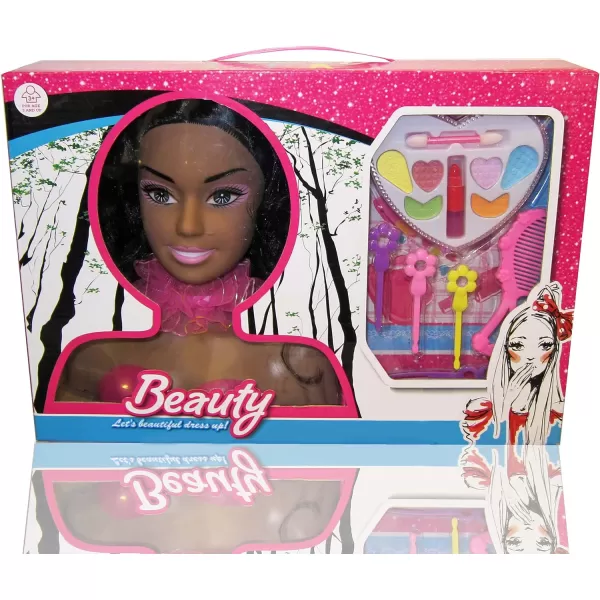 imageLiberty Imports African American Black Makeup and Hair Styling Doll Head Toy Playset with Real Washable Cosmetic and Fashion Dress Up Accessories for Girls Pretend Play