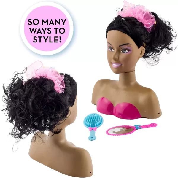imageLiberty Imports African American Black Makeup and Hair Styling Doll Head Toy Playset with Real Washable Cosmetic and Fashion Dress Up Accessories for Girls Pretend Play