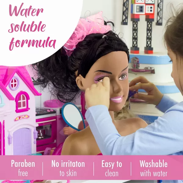 imageLiberty Imports African American Black Makeup and Hair Styling Doll Head Toy Playset with Real Washable Cosmetic and Fashion Dress Up Accessories for Girls Pretend Play