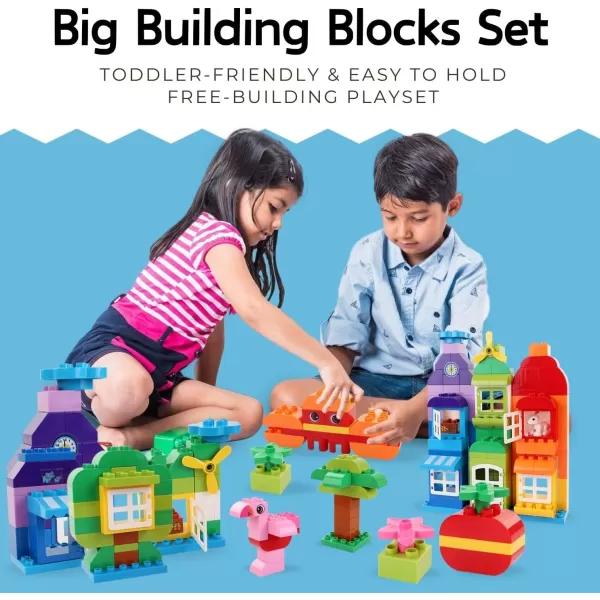 imageLiberty Imports Big Building Blocks 166 Pieces with Storage Organizer Box Large Bricks Set Educational Learning Classic Construction Toy Set for Toddlers Kids  Compatible with Duplo