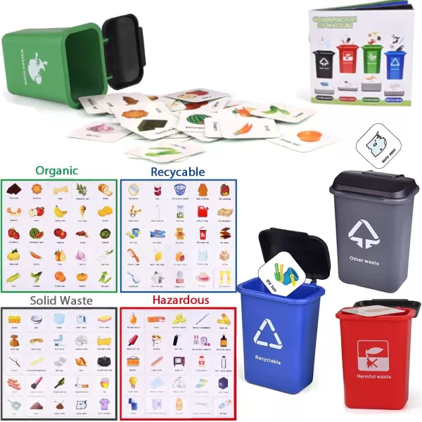 imageLiberty Imports Big Plastic Garbage Truck Toy Waste Management Recycling Green Dump Vehicle with 4 Trash Cans and Recycle Sorting Cards for Little Kids Toddlers