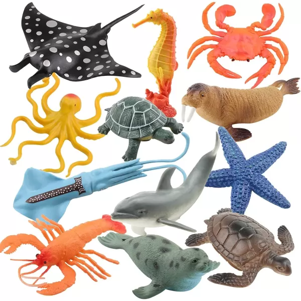 imageLiberty Imports Bucket of Ocean Sea Animals Toys  16 PCS Large Underwater Deep Sea Creaures Realistic Soft Plastic Marine Educational Toy Figures Playset for Toddlers Kids