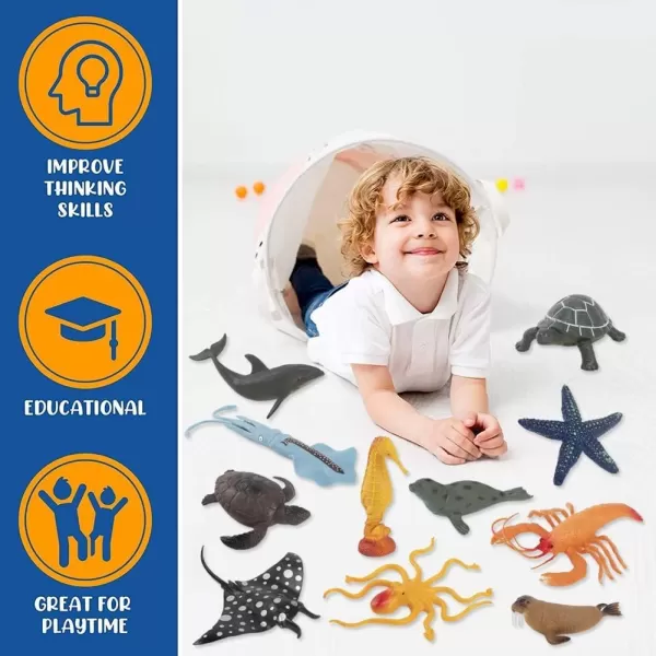 imageLiberty Imports Bucket of Ocean Sea Animals Toys  16 PCS Large Underwater Deep Sea Creaures Realistic Soft Plastic Marine Educational Toy Figures Playset for Toddlers Kids