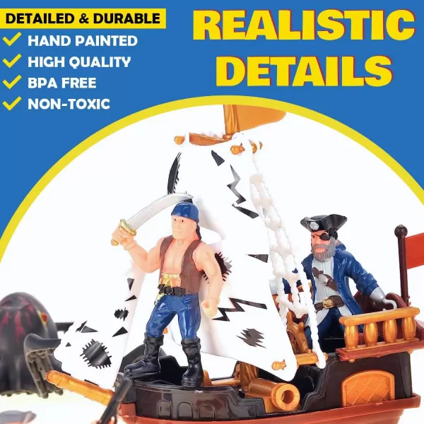 imageLiberty Imports Bucket of Pirate Action Figures Toys Playset with Pirate Ship Boat Treasure Chest Cannons Shark for Kids Imaginary Pretend Play