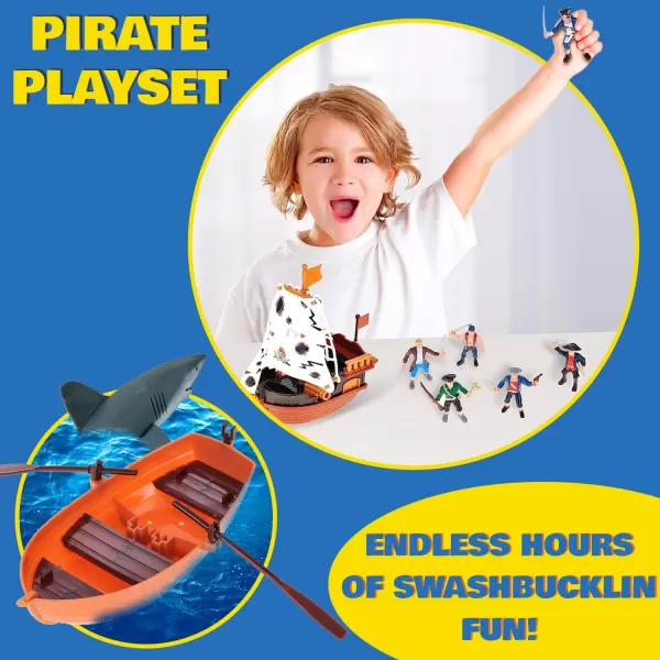 imageLiberty Imports Bucket of Pirate Action Figures Toys Playset with Pirate Ship Boat Treasure Chest Cannons Shark for Kids Imaginary Pretend Play
