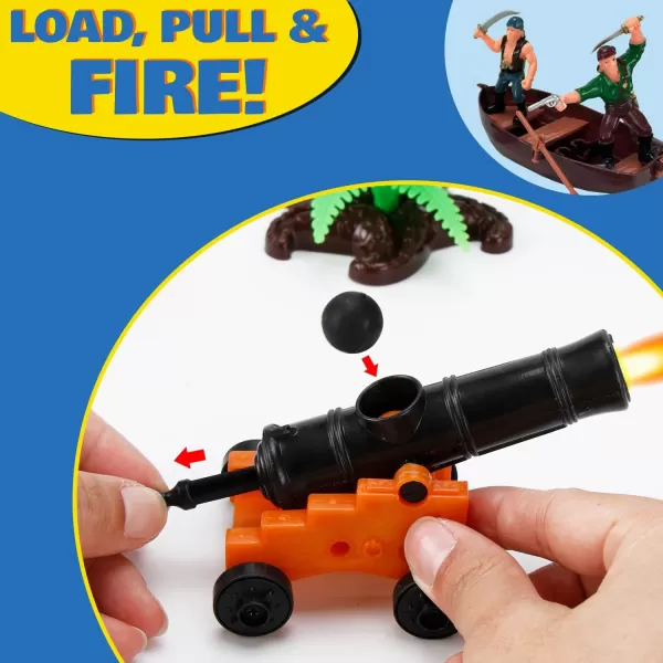 imageLiberty Imports Bucket of Pirate Action Figures Toys Playset with Pirate Ship Boat Treasure Chest Cannons Shark for Kids Imaginary Pretend Play