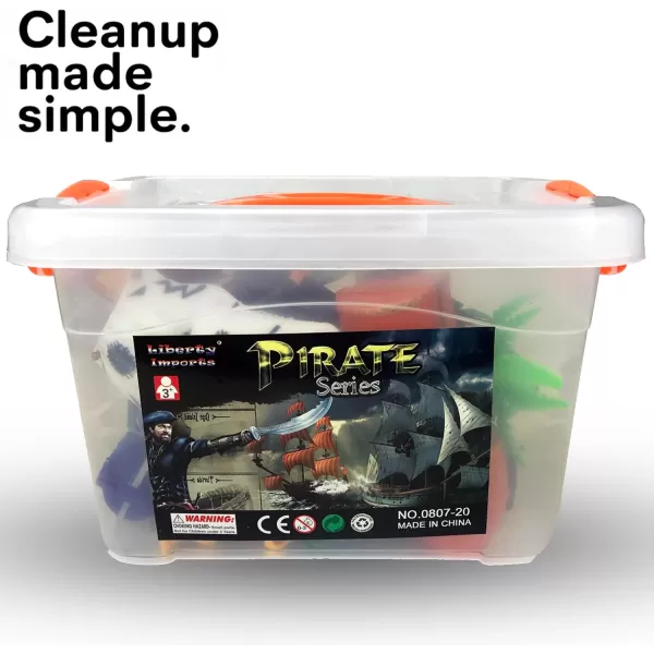 imageLiberty Imports Bucket of Pirate Action Figures Toys Playset with Pirate Ship Boat Treasure Chest Cannons Shark for Kids Imaginary Pretend Play