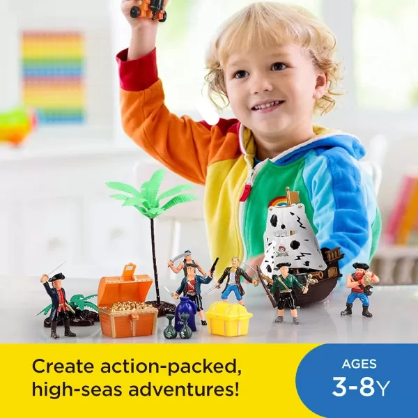 imageLiberty Imports Bucket of Pirate Action Figures Toys Playset with Pirate Ship Boat Treasure Chest Cannons Shark for Kids Imaginary Pretend Play