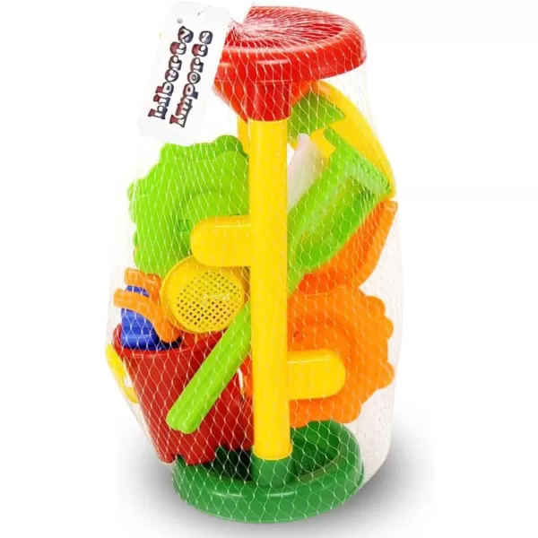 imageLiberty Imports Double Sand ampamp Water Wheel Tower Beach Toy Set wBuiltin Funnel Sieve Bucket Shovel Rake Animal Molds for Kids Toddlers Play