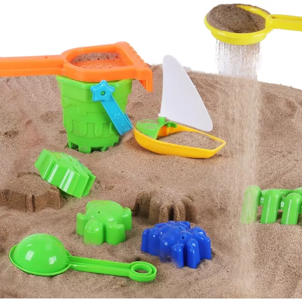 imageLiberty Imports Double Sand ampamp Water Wheel Tower Beach Toy Set wBuiltin Funnel Sieve Bucket Shovel Rake Animal Molds for Kids Toddlers Play