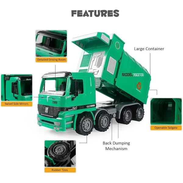 imageLiberty Imports Kids 14quot Garbage Truck Toy Large Friction Powered Sanitation Waste Management Truck Play Vehicle with Side Loading and Back Dump