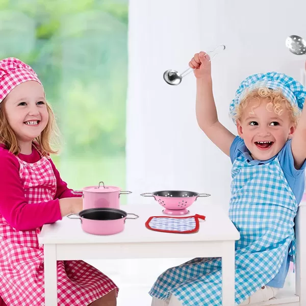 imageLiberty Imports Kids Play Kitchen Toys Pretend Cooking Pink Stainless Steel Pots and Pans Metal Kitchen Set with Utensils 11 Pieces