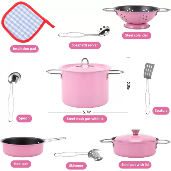 imageLiberty Imports Kids Play Kitchen Toys Pretend Cooking Pink Stainless Steel Pots and Pans Metal Kitchen Set with Utensils 11 Pieces