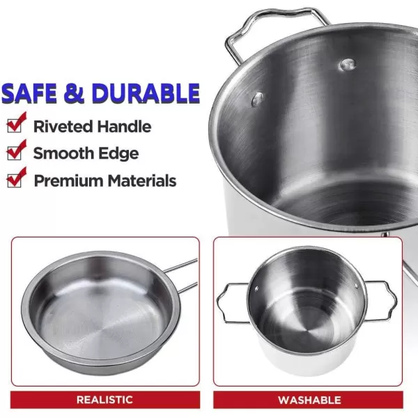 imageLiberty Imports Kids Play Kitchen Toys Pretend Cooking Stainless Steel Pots and Pans Metal Kitchen Set with Utensils 11 Pieces