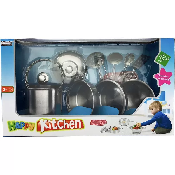 imageLiberty Imports Kids Play Kitchen Toys Pretend Cooking Stainless Steel Pots and Pans Metal Kitchen Set with Utensils 11 Pieces