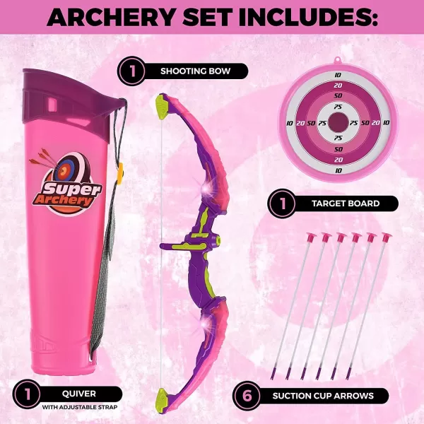 imageLiberty Imports Light Up Archery Bow and Arrow Toy Set for Girls with 6 Suction Cup Arrows Target and QuiverPink