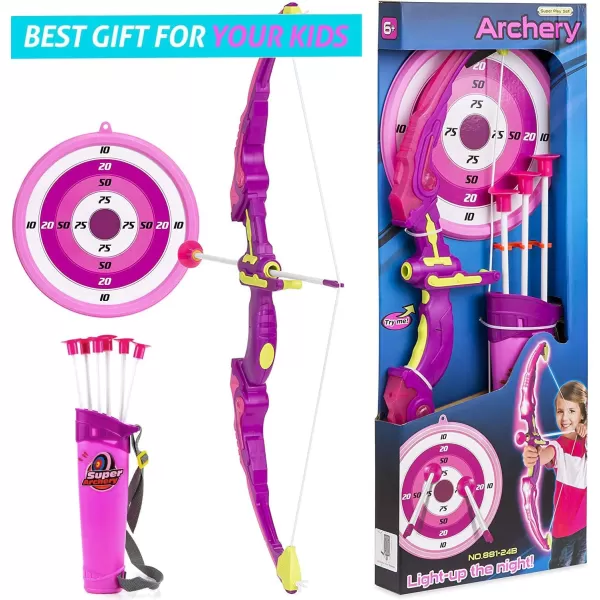 imageLiberty Imports Light Up Archery Bow and Arrow Toy Set for Girls with 6 Suction Cup Arrows Target and QuiverPink