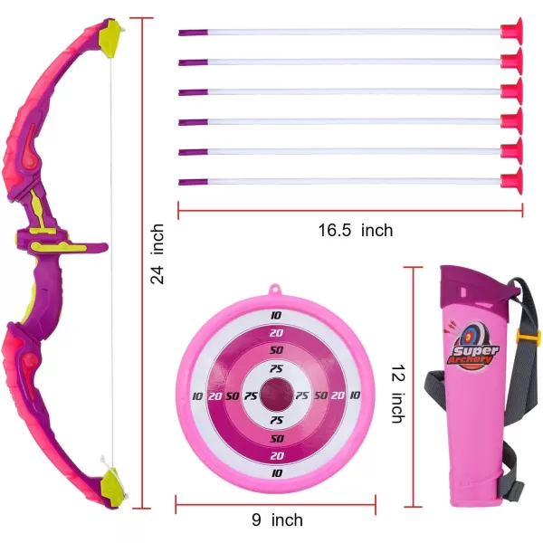 imageLiberty Imports Light Up Archery Bow and Arrow Toy Set for Girls with 6 Suction Cup Arrows Target and QuiverPink