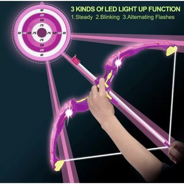 imageLiberty Imports Light Up Archery Bow and Arrow Toy Set for Girls with 6 Suction Cup Arrows Target and QuiverPink