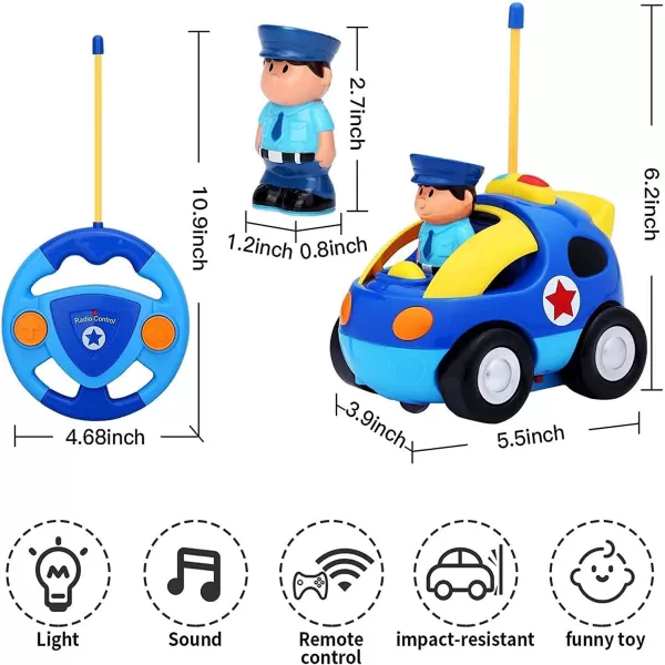 imageLiberty Imports My First Cartoon RC Remote Control Cars for Toddlers Ages 13 Radio Control Toy for Baby Kids 18 Months Police Car