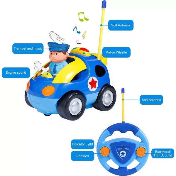 imageLiberty Imports My First Cartoon RC Remote Control Cars for Toddlers Ages 13 Radio Control Toy for Baby Kids 18 Months Police Car