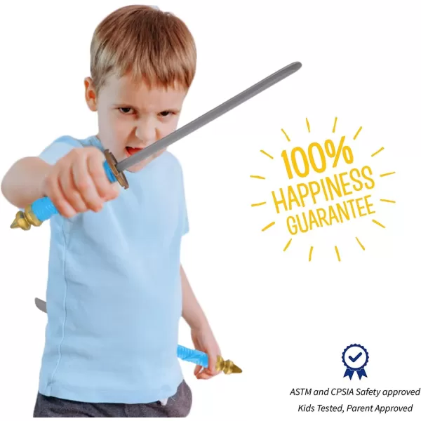 imageLiberty Imports Ninja Toy Weapons Kids Role Play Set with 2 Katana Swords 2 SAIS 2 Foam Nunchucks 4 Shuriken and Bo Staff for Children Pretend Play Battles