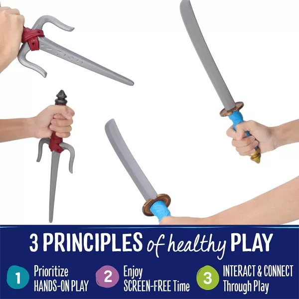 imageLiberty Imports Ninja Toy Weapons Kids Role Play Set with 2 Katana Swords 2 SAIS 2 Foam Nunchucks 4 Shuriken and Bo Staff for Children Pretend Play Battles