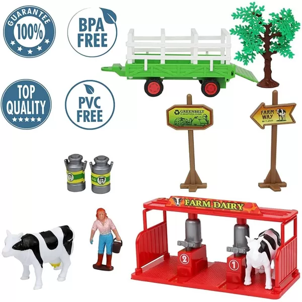 imageLiberty Imports Pretend Play Dairy Farming Toys Set with Farm Animals Farmers Figures and Accessories for Kids 23 Pieces