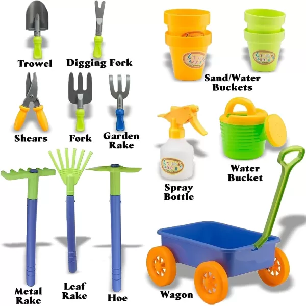imageLiberty Imports Pull Along Garden Wagon and Gardening Tools Toy Play Set for Toddlers Kids with Outdoor Tools Plant Pots Accessories