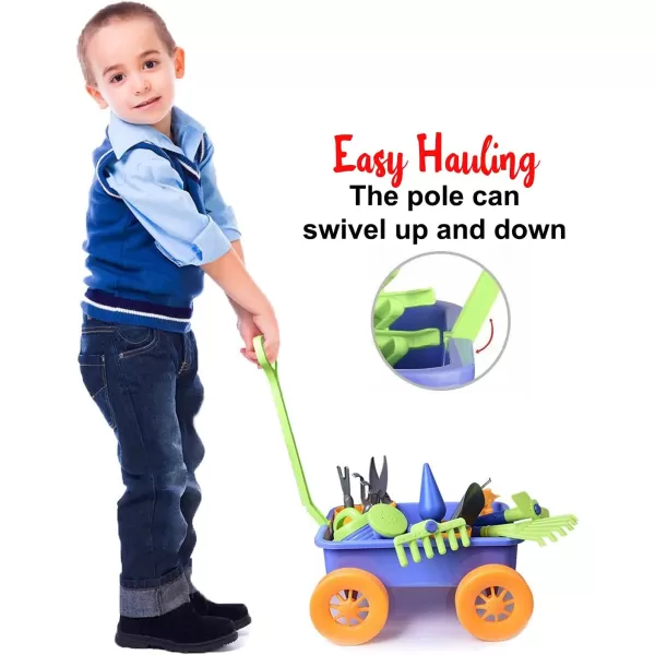 imageLiberty Imports Pull Along Garden Wagon and Gardening Tools Toy Play Set for Toddlers Kids with Outdoor Tools Plant Pots Accessories