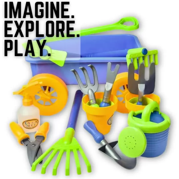 imageLiberty Imports Pull Along Garden Wagon and Gardening Tools Toy Play Set for Toddlers Kids with Outdoor Tools Plant Pots Accessories