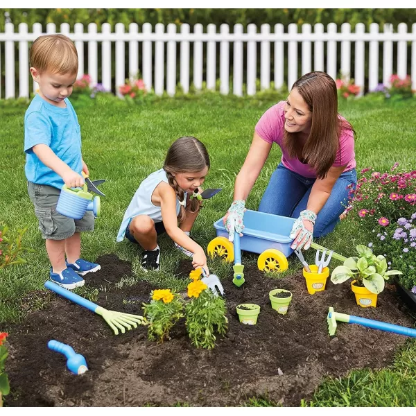 imageLiberty Imports Pull Along Garden Wagon and Gardening Tools Toy Play Set for Toddlers Kids with Outdoor Tools Plant Pots Accessories