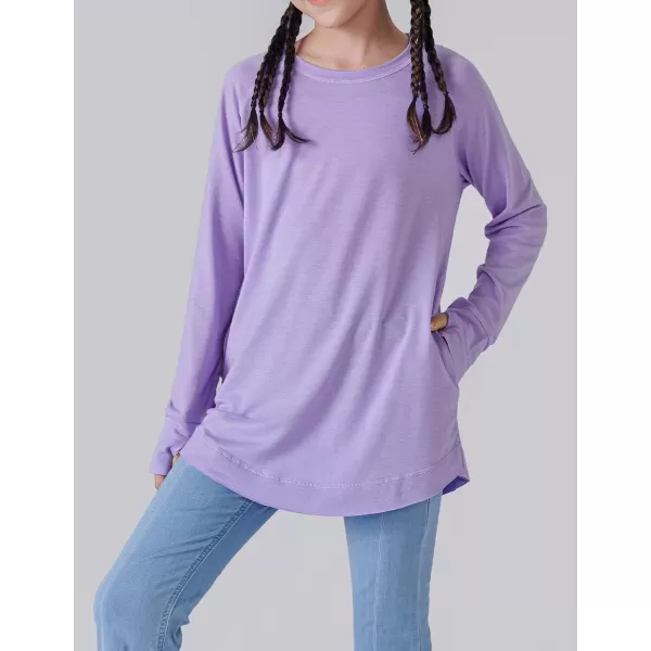 imageLiberty Pro 2Pack Girls Loose Fit Long Sleeve Tunic Tops with Pockets and Thumb Holes Casual T Shirts for Tween KidsBlackLilac