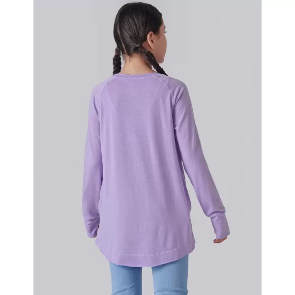 imageLiberty Pro 2Pack Girls Loose Fit Long Sleeve Tunic Tops with Pockets and Thumb Holes Casual T Shirts for Tween KidsBlackLilac