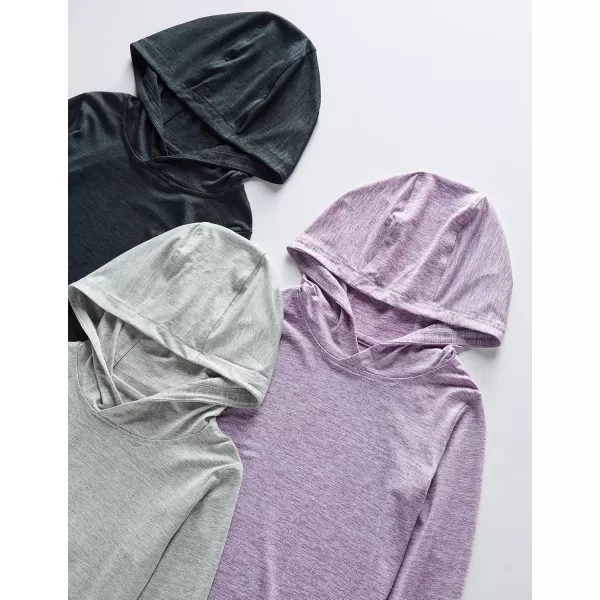 imageLiberty Pro 3 Pack Athletic Girls Long Sleeve Shirts with Thumb Holes Workout Hoodies for Kids Hooded Shirt Pullover TopsCharcoalLavenderGray